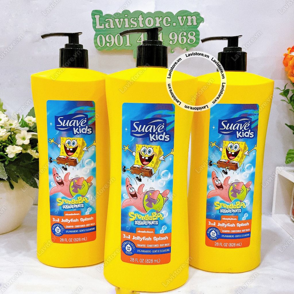 (08/2026) Sữa tắm 3in1 Suave Kids 828ml Spongebob Squa