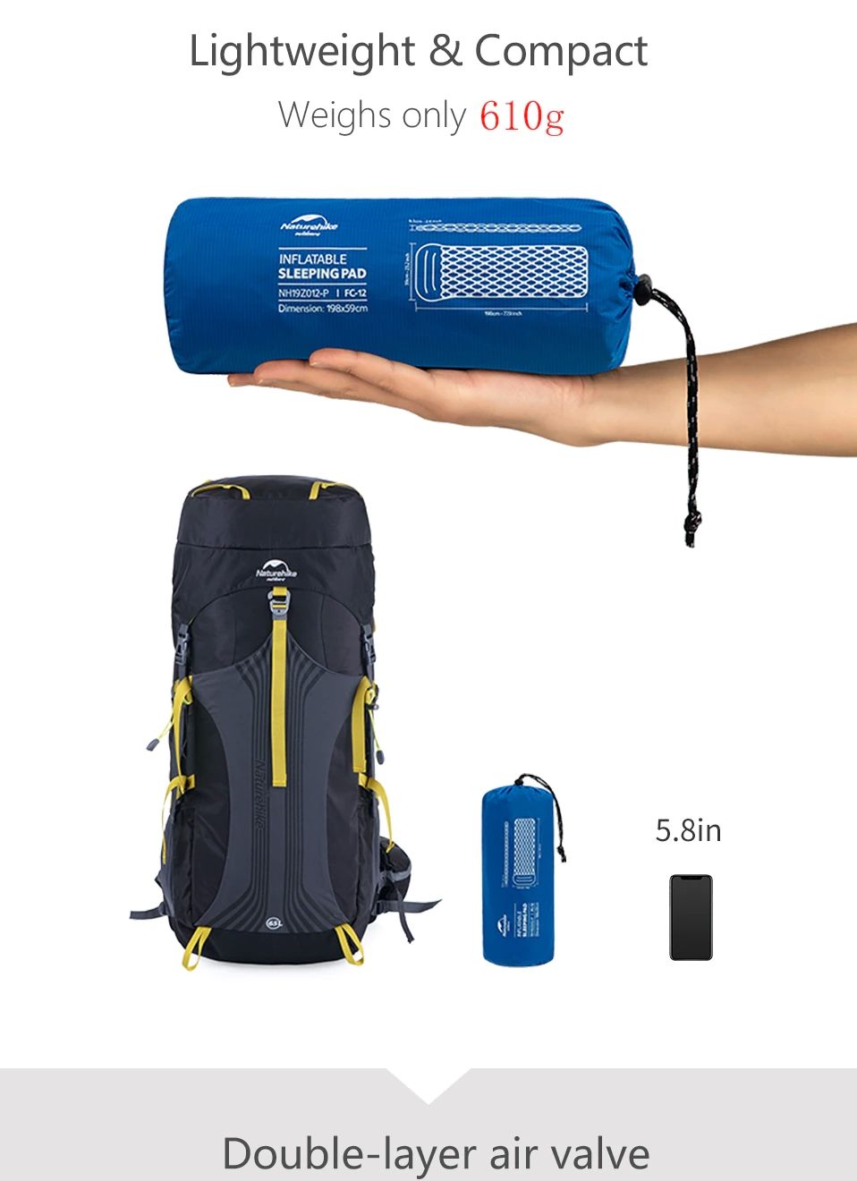  ĐỆM HƠI ĐƠN KÈM GỐI NATUREHIKE NH19Z012-P 