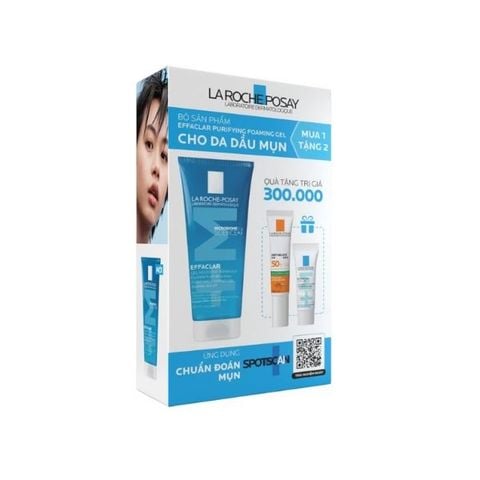 Bộ Sản Phẩm Sữa Rửa Mặt Cho Da Mụn La Roche-Posay Effaclar 200ml + Kem Dưỡng Giảm Mụn Duo+M 3ml + Sữa Chống Nắng Da Mụn Anthelios 15ml