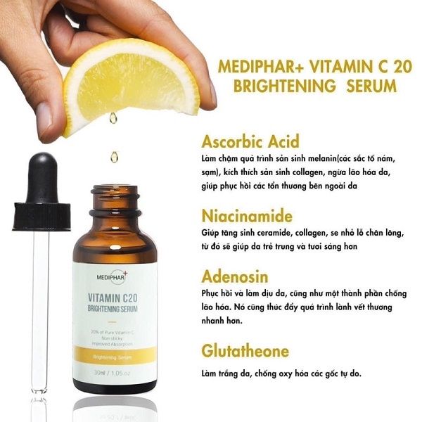 Serum Dưỡng Trắng Giảm Thâm Nám Vitamin C20 Brightening Mediphar 30ml