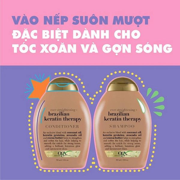 Dầu Gội Vào Nếp Suôn Mượt OGX Brazilian Keratin Therapy Shampoo 385ml