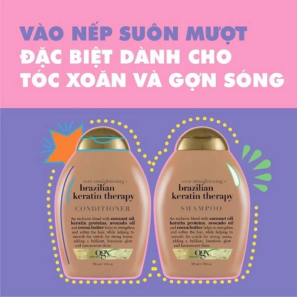 Dầu Gội Vào Nếp Suôn Mượt OGX Brazilian Keratin Therapy Shampoo 385ml