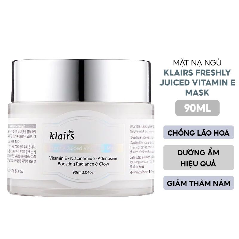 Mặt Nạ Ngủ Dưỡng Ẩm Chống Lão Hóa Klairs Freshly Juiced Vitamin E Mask