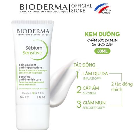 Kem Dưỡng Ẩm Cho Da Mụn Nhạy Cảm Bioderma Sébium Sensitive 30ml