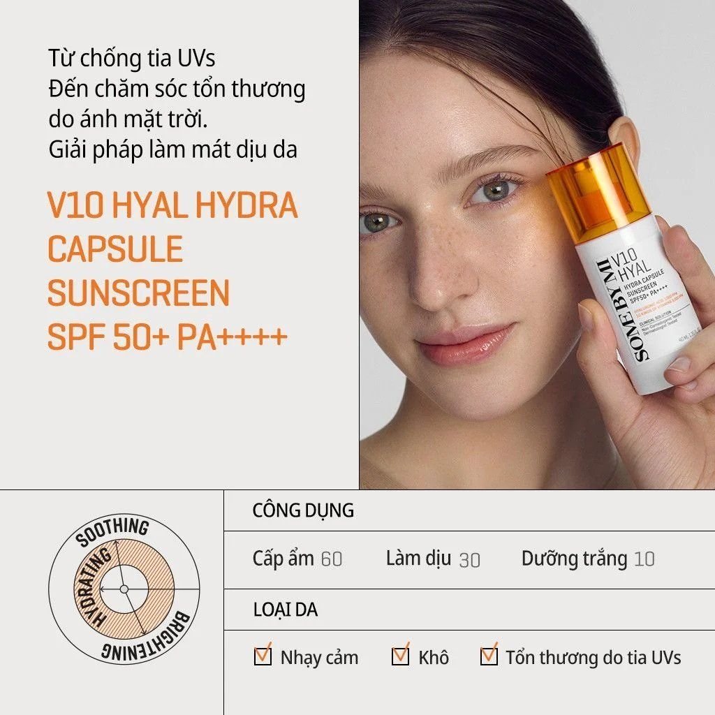 Kem Chống Nắng Dưỡng Ẩm Làm Dịu Da Some By Mi V10 Hyal Hydra Capsule Suncreen SPF50+ PA++++ 40ml