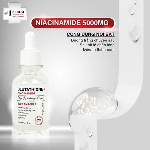 Tinh Chất Truyền Trắng Mờ Nám Angel's Liquid Glutathione + Niacinamide 700 V-Ampoule 30ml