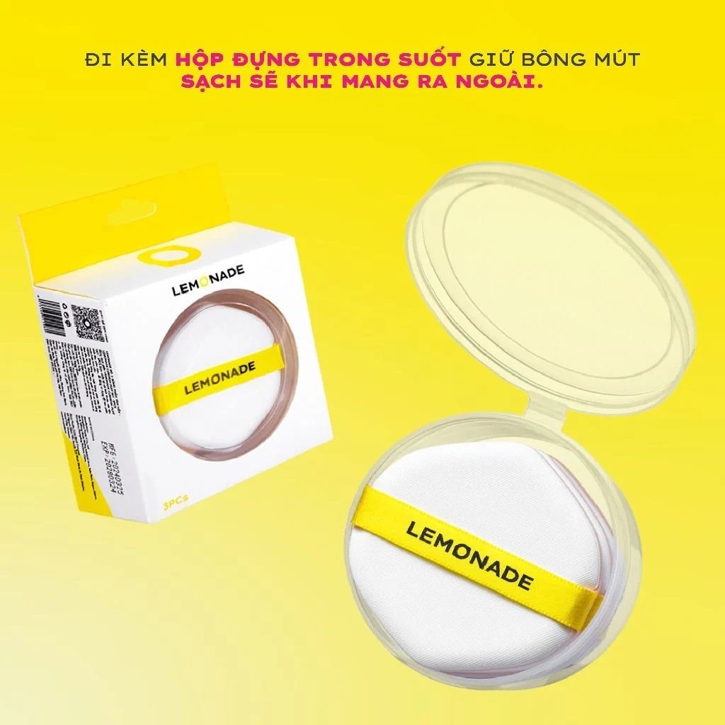 Bộ 3 Bông Phấn Tán Nền Lemonade Cushion Puff Set (3pcs)