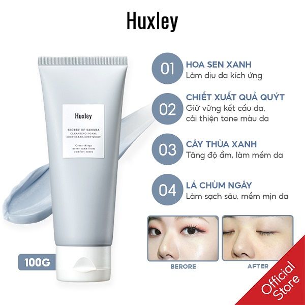 Sữa Rửa Mặt Tạo Bọt Làm Sạch Sâu Dưỡng Ẩm Da Huxley Cleansing Foam Deep Clean Deep Moist 100g