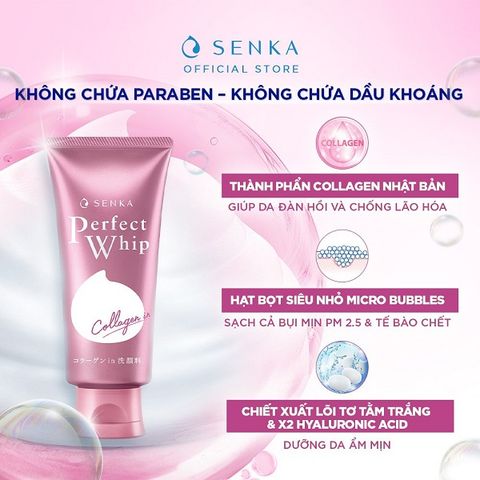 Sữa Rửa Mặt Tạo Bọt Bổ Sung Collagen Senka Perfect Whip Collagen In 120g