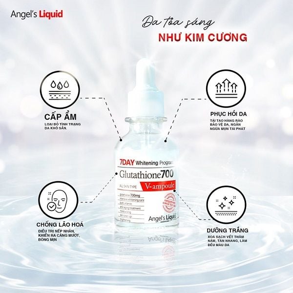 Tinh chất Dưỡng Sáng Da, Làm Mờ Thâm Angel’s Liquid 7day Whitening Program Glutathione 700 V-Ample 30ml