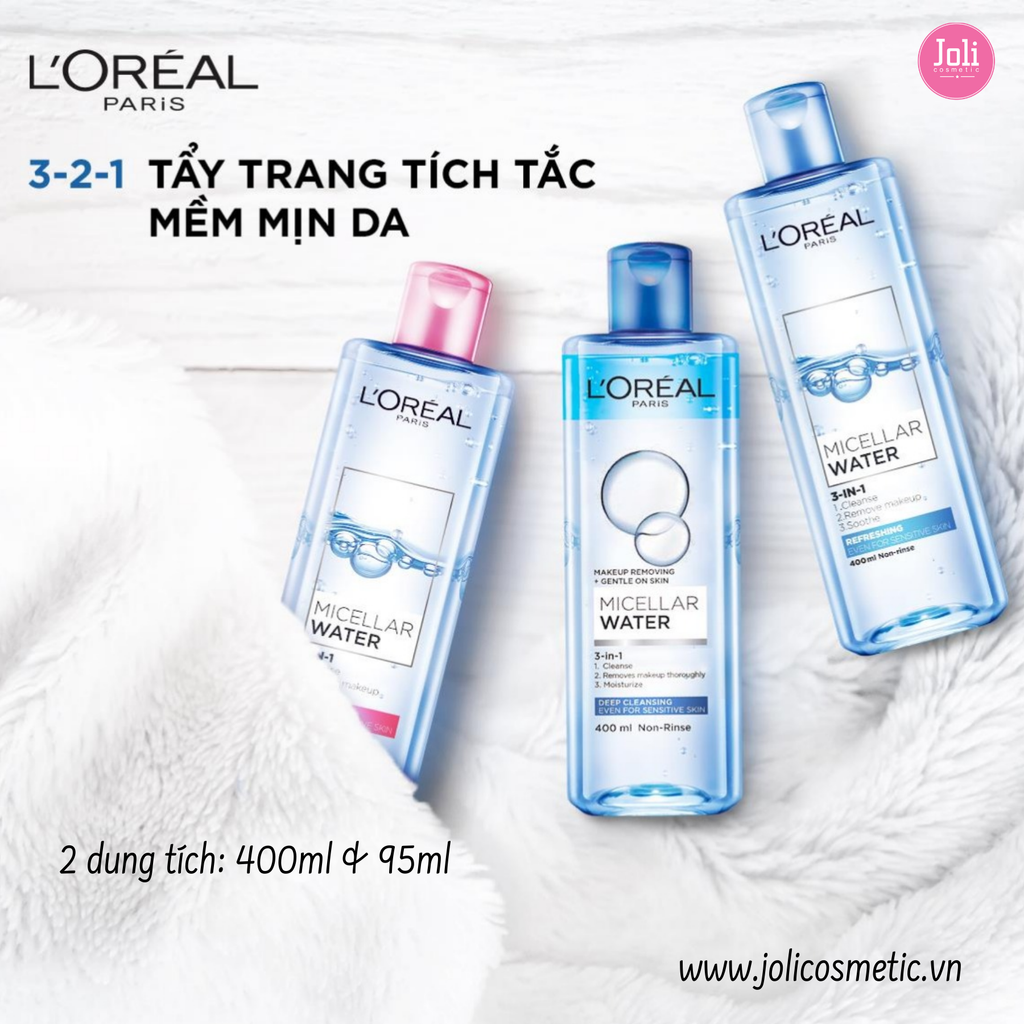 Nước Tẩy Trang Loreal Tươi Mát Cho Da Dầu & Hỗn Hợp Micellar Water 3-in-1 Refreshing Even For Sensitive Skin