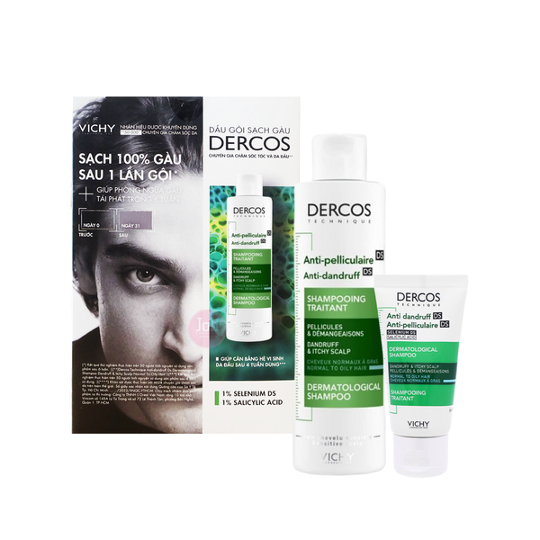 Bộ Dầu Gội Giảm Gàu Cho Da Đầu Dầu & Ngứa Vichy Dercos Anti-Dandruff Dermatological Shampoo Normal To Oily Hair 200ml + 50ml
