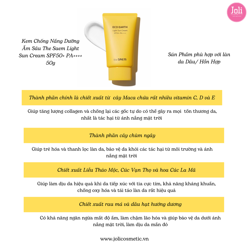 Kem Chống Nắng Dưỡng Ẩm Sâu The Saem Light Sun Cream SPF50+ PA++++ 50g