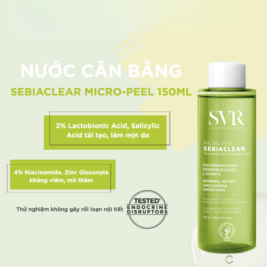 [Combo 2 Chai] Nước Hoa Hồng Cho Da Dầu Mụn SVR Sebiaclear Micro Peel (150ml x 2 )