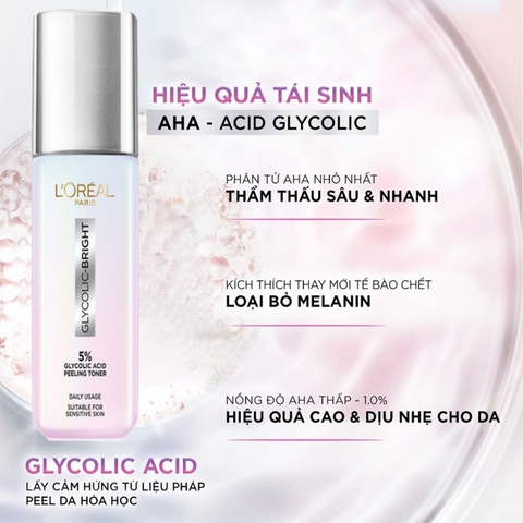 Nước Hoa Hồng Dưỡng Sáng Da Loreal Glycolic Bright Peeling Toner 128ml