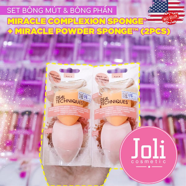 Set 2 Mút Trang Điểm Tán Nền + Dặm Phấn Phủ Real Techniques Miracle Complexion Sponge® + Miracle Powder Sponge™