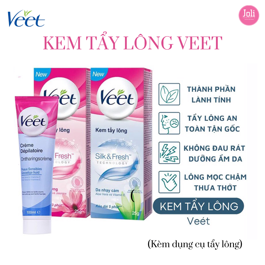 Kem Tẩy Lông Veet Silk & Fresh Dành Cho Da Nhạy Cảm Aloe Vera & Vitamin E