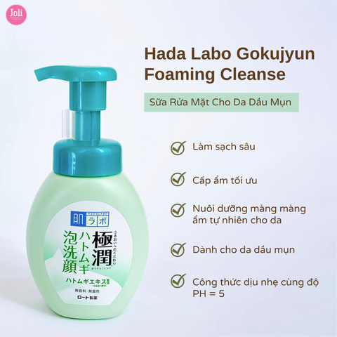 Sữa Rửa Mặt Cho Da Dầu Mụn Hada Labo Gokujyun Foaming Cleanser 160ml