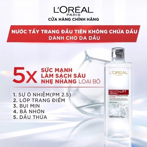 Nước Tẩy Trang Loreal Cho Da Dầu Revitalift Crystal Purifying Micellar Water