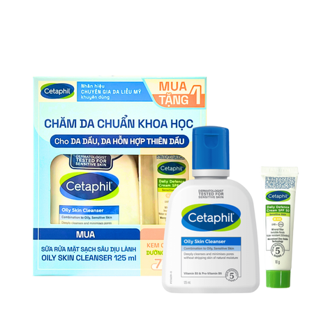 Combo Sữa Rửa Mặt Cetaphil Oily Skin Cleanser 125ml + Kem Chống Nắng Cetaphil Daily Defense Cream 10g