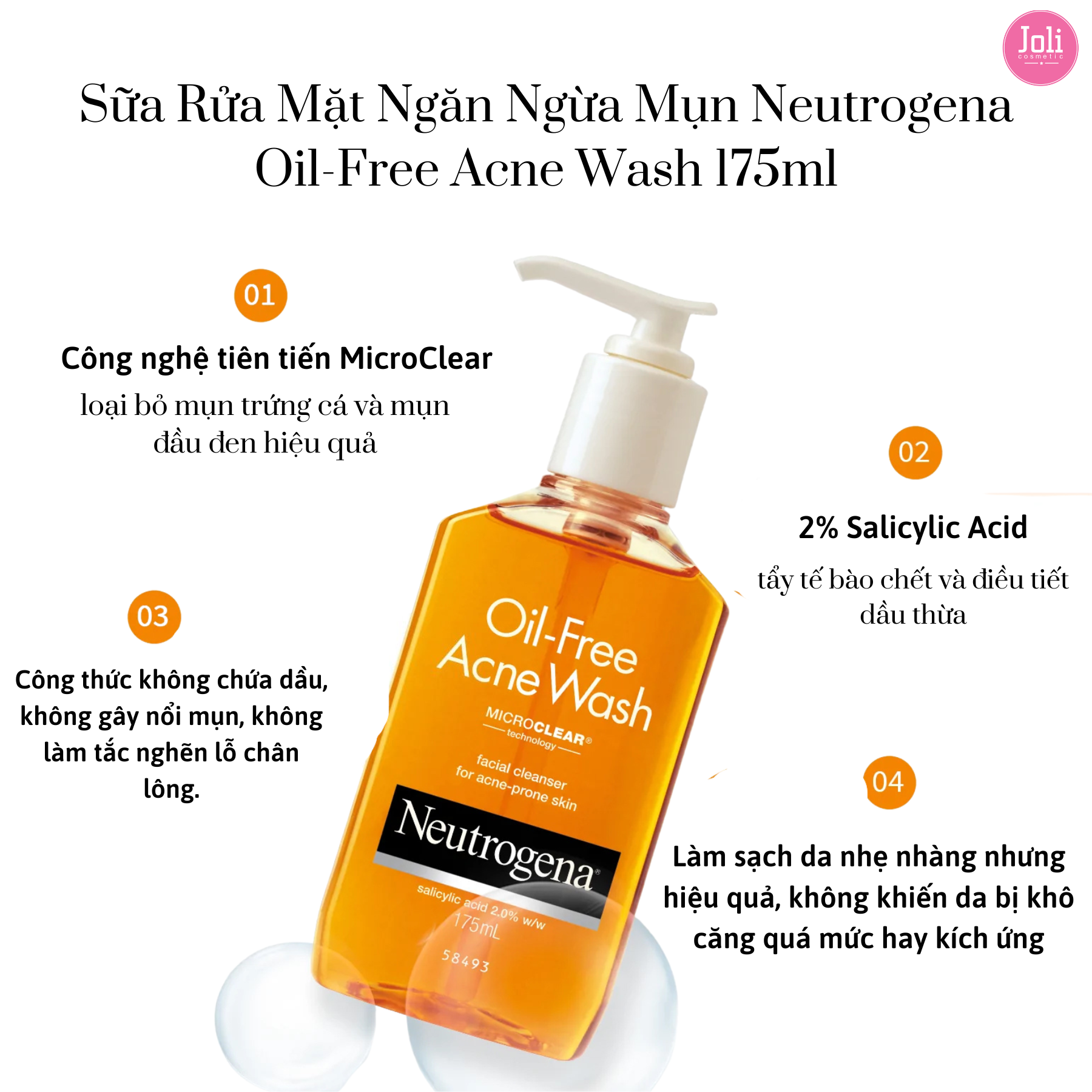 Sua-rua-mat-ngan-ngua-mun-Neutrogena Oil-Free Acne Wash 175ml