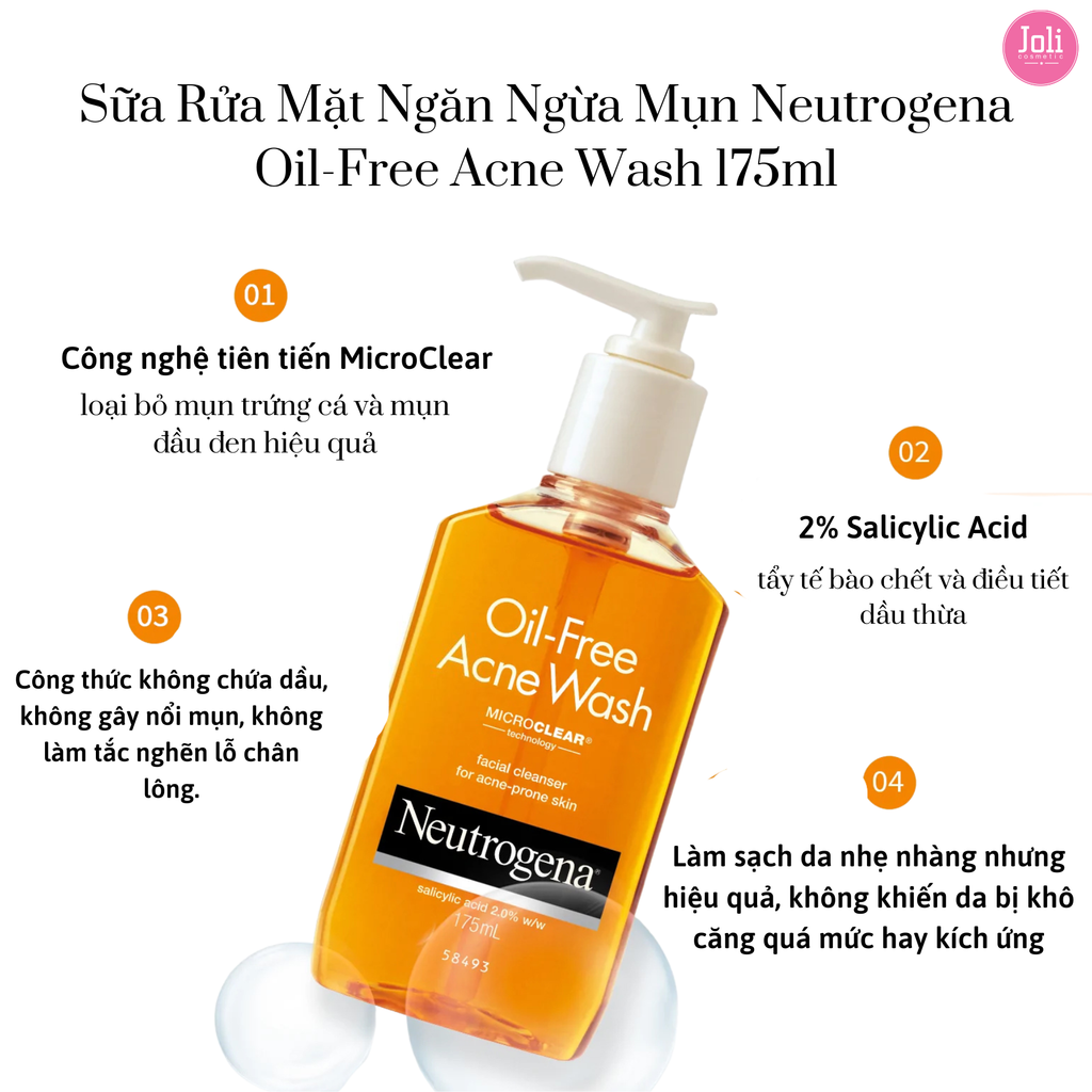 Sữa Rửa Mặt Ngăn Ngừa Mụn Neutrogena Oil-Free Acne Wash 175ml