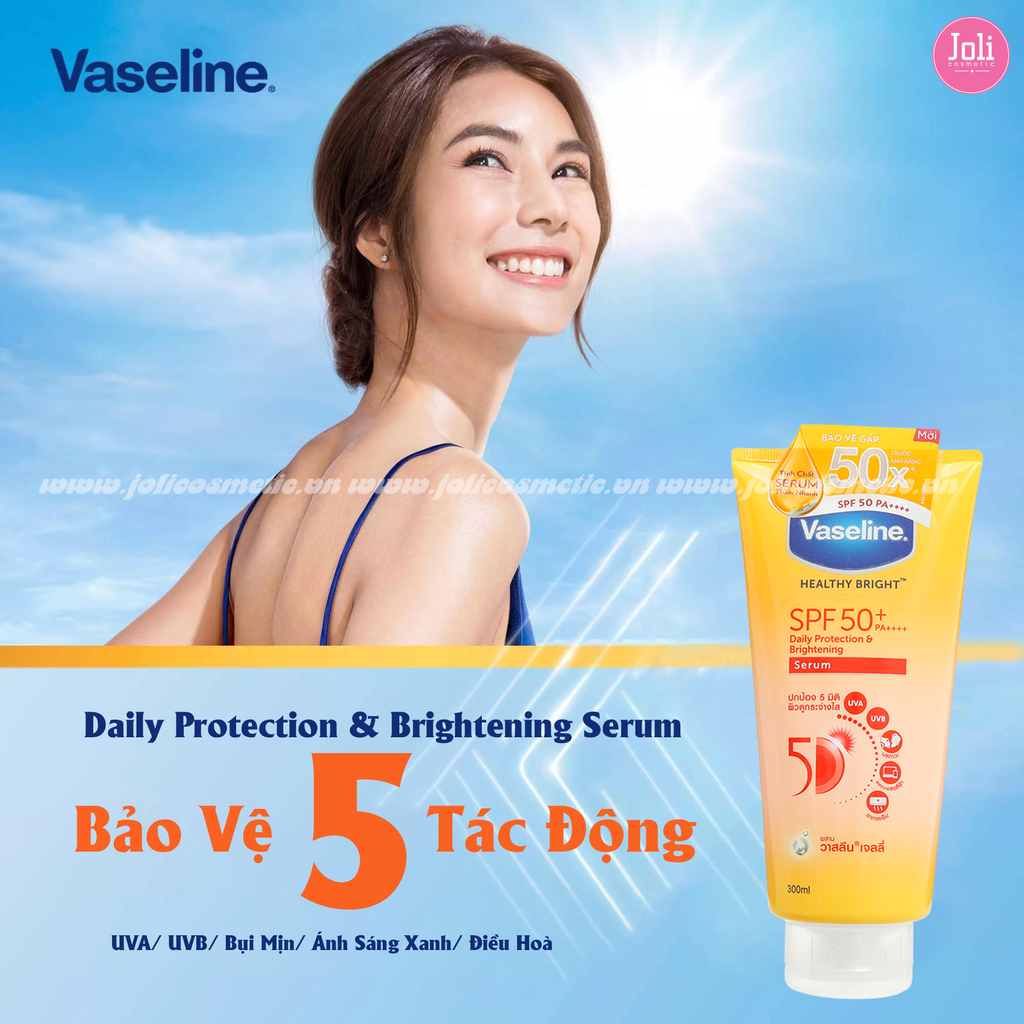 Sữa Dưỡng Thể Dưỡng Sáng Chống Nắng Vaseline Healthy Bright 50X Daily Protection & Brightening Serum SPF50+ PA++++ 300ml