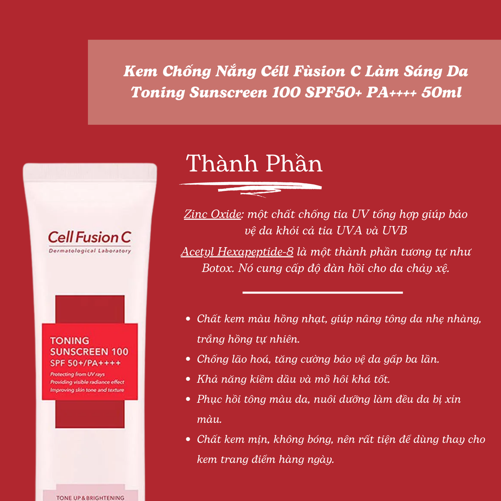 Kem Chống Nắng Cell Fusion C Làm Sáng Da Toning Sunscreen 100 SPF50+
