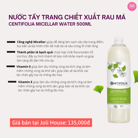 Nước Tẩy Trang Chiết Xuất Rau Má Centifolia Micellar Water 500ml