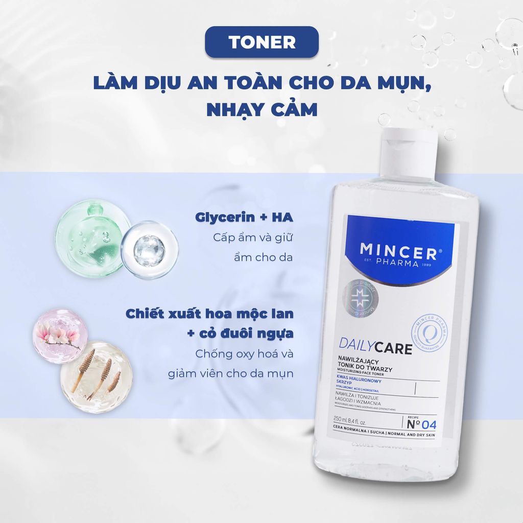 Nước Cân Bằng Cấp Ẩm Mincer Pharma Daily Care Moisturizing Face Toner Hyaluronic Acid 250ml