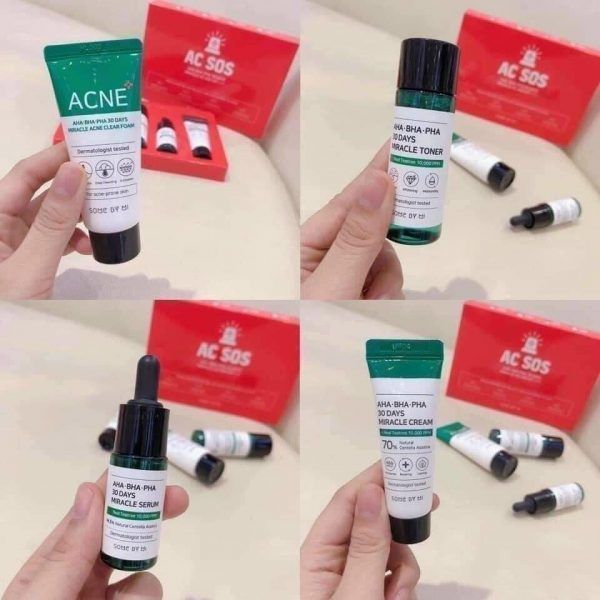 Bộ Kit Some By Mi Dành Cho Da Mụn 4 Món AHA-BHA-PHA 30 Days Miracle AC SOS Kit