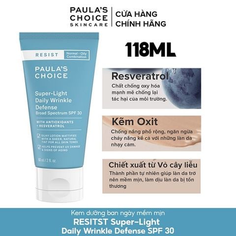 Kem Dưỡng Chống Nắng Paula's Choice Resist Super-Light Daily Wrinkle Defense Broad Spectrum SPF30 60ml