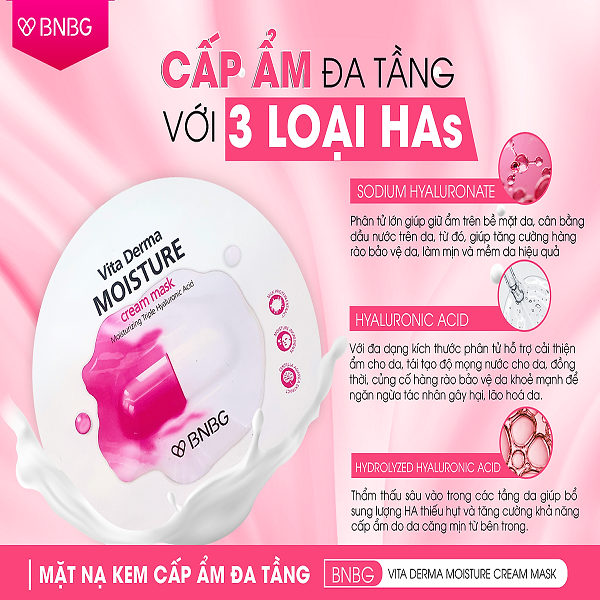 Mặt Nạ Kem Dưỡng Da Ẩm Mịn, Giúp Da Trắng Hồng BNBG Vita Derma Moisture Cream Mask 30ml