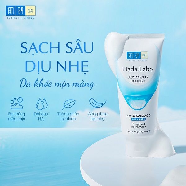 Kem Rửa Mặt Hada Labo Sạch Sâu Dưỡng Ẩm Advanced Nourish Hyaluronic Acid Cleanser 80g