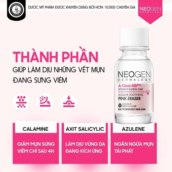 Dung Dịch Chấm Mụn Giảm Sưng Viêm Mụn 2 Lớp Neogen Dermalogy A-Clear AID Soothing Pink Eraser 15ml