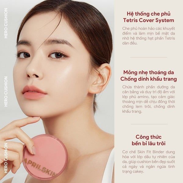 Phấn Nước Aprilskin Hero Cushion SPF50+ PA ++++ (Tặng Kèm Lõi)