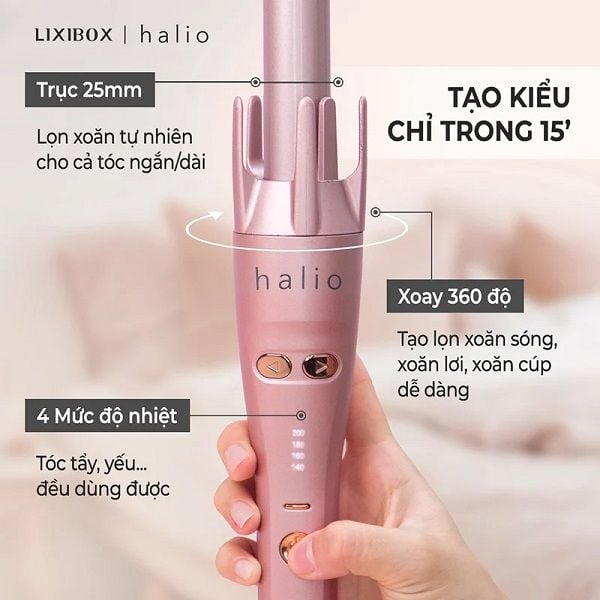 Máy Uốn Tóc Tự Xoay 360 Độ Ion Âm, Không Gây Khô Xơ Tóc Halio Auto Rotating Hair Curler