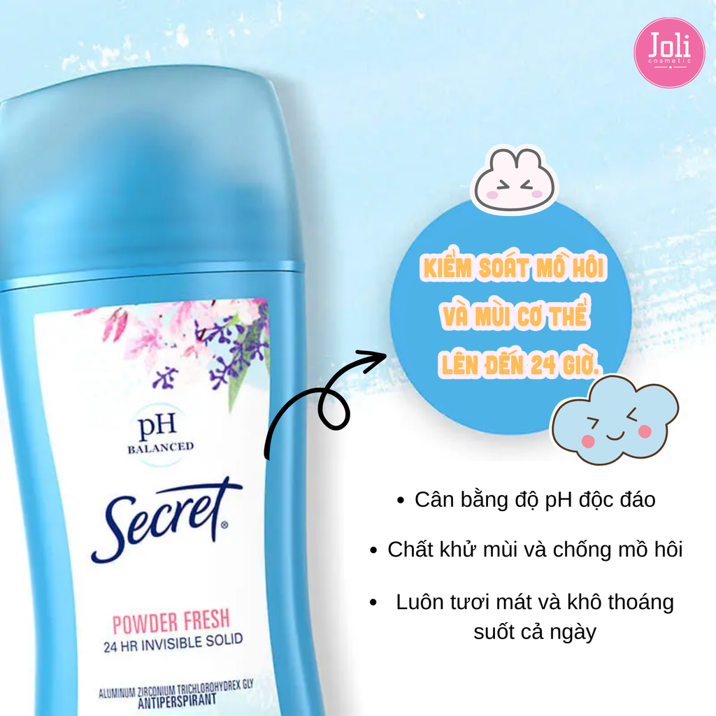 Sáp Khử Mùi Ngăn Tiết Mồ Hồi Secret pH Balanced 24HR Invisible Sold 45g