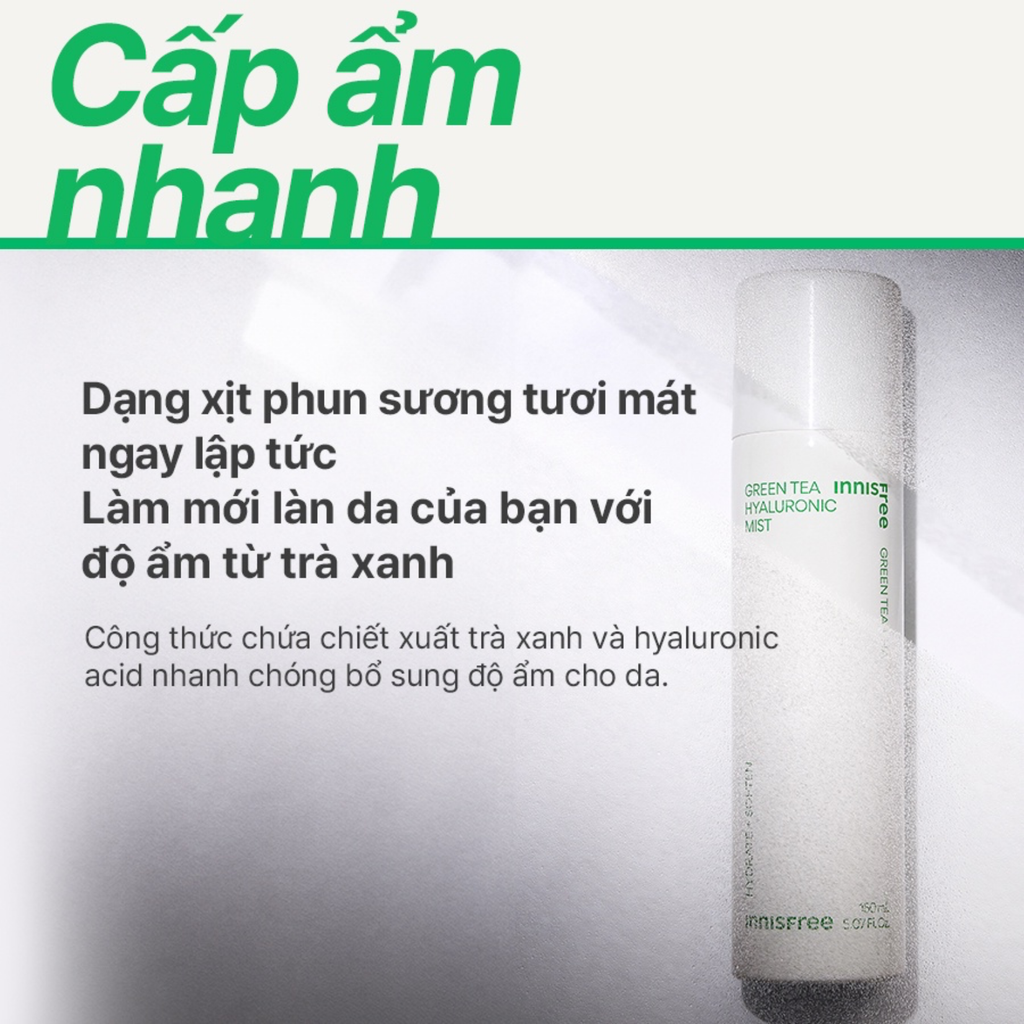 Xịt Khoáng Dưỡng Ẩm innisfree Green Tea Hyaluronic Mist 150ml