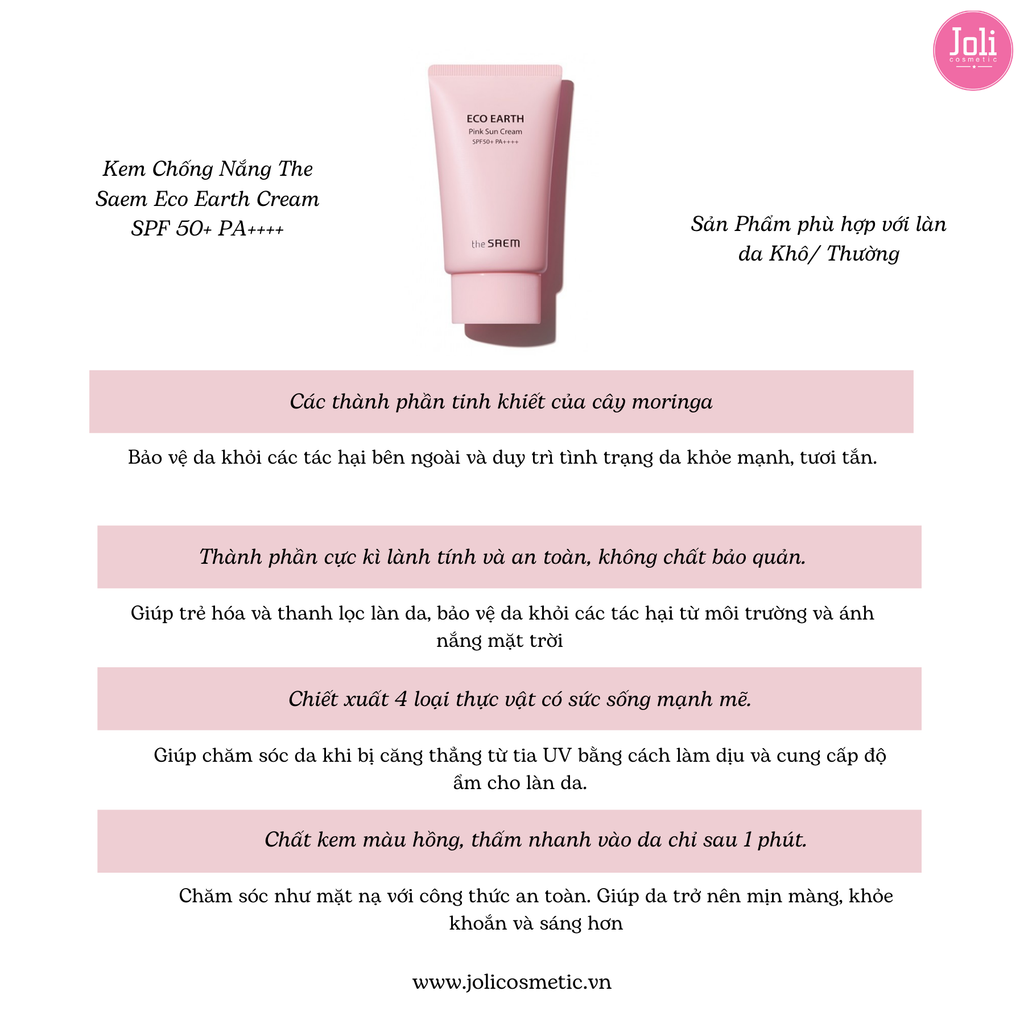 Kem Chống Nắng Giảm Dầu Giúp Da Sáng The Saem Pink Sun Cream EX SPF50 PA++++ 50g