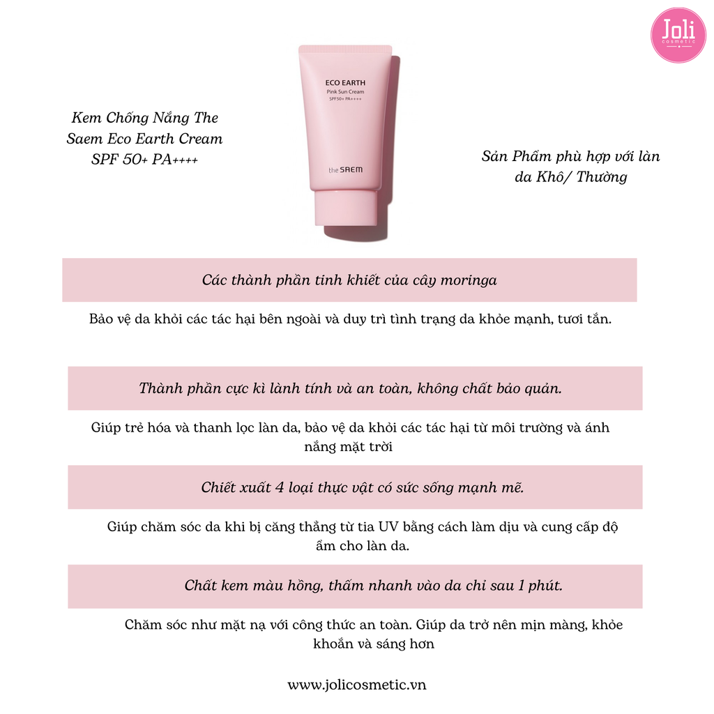 Kem Chống Nắng Giảm Dầu Giúp Da Sáng The Saem Pink Sun Cream SPF50 PA++++ 50g