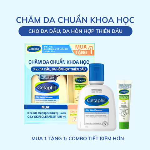 Combo Sữa Rửa Mặt Cetaphil Oily Skin Cleanser 125ml + Kem Chống Nắng Cetaphil Daily Defense Cream 10g