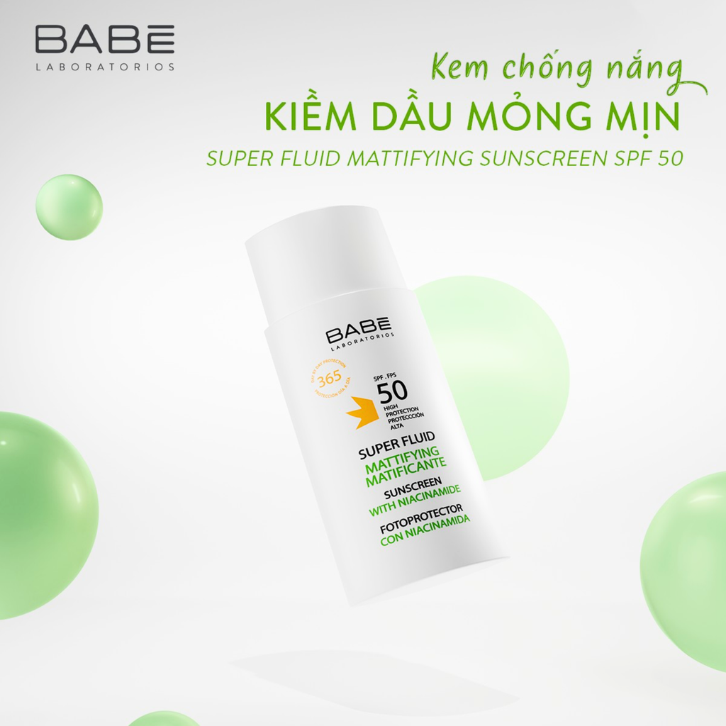 Kem Chống Nắng Kiềm Dầu Cho Da Mụn Babe Sun Protection Super Fluid Matifiant Sunscreen SPF50 50ml