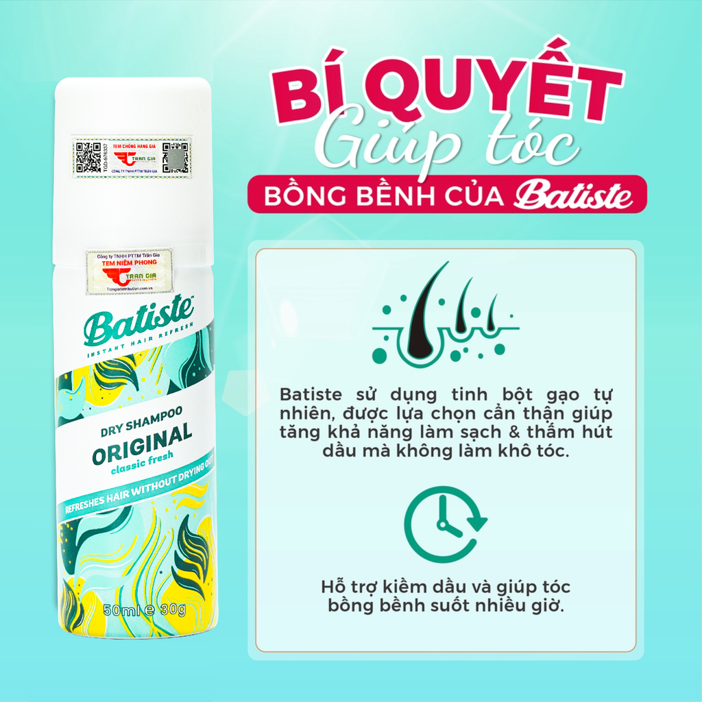 Dầu Gội Khô Batiste Dry Shampoo 50ml