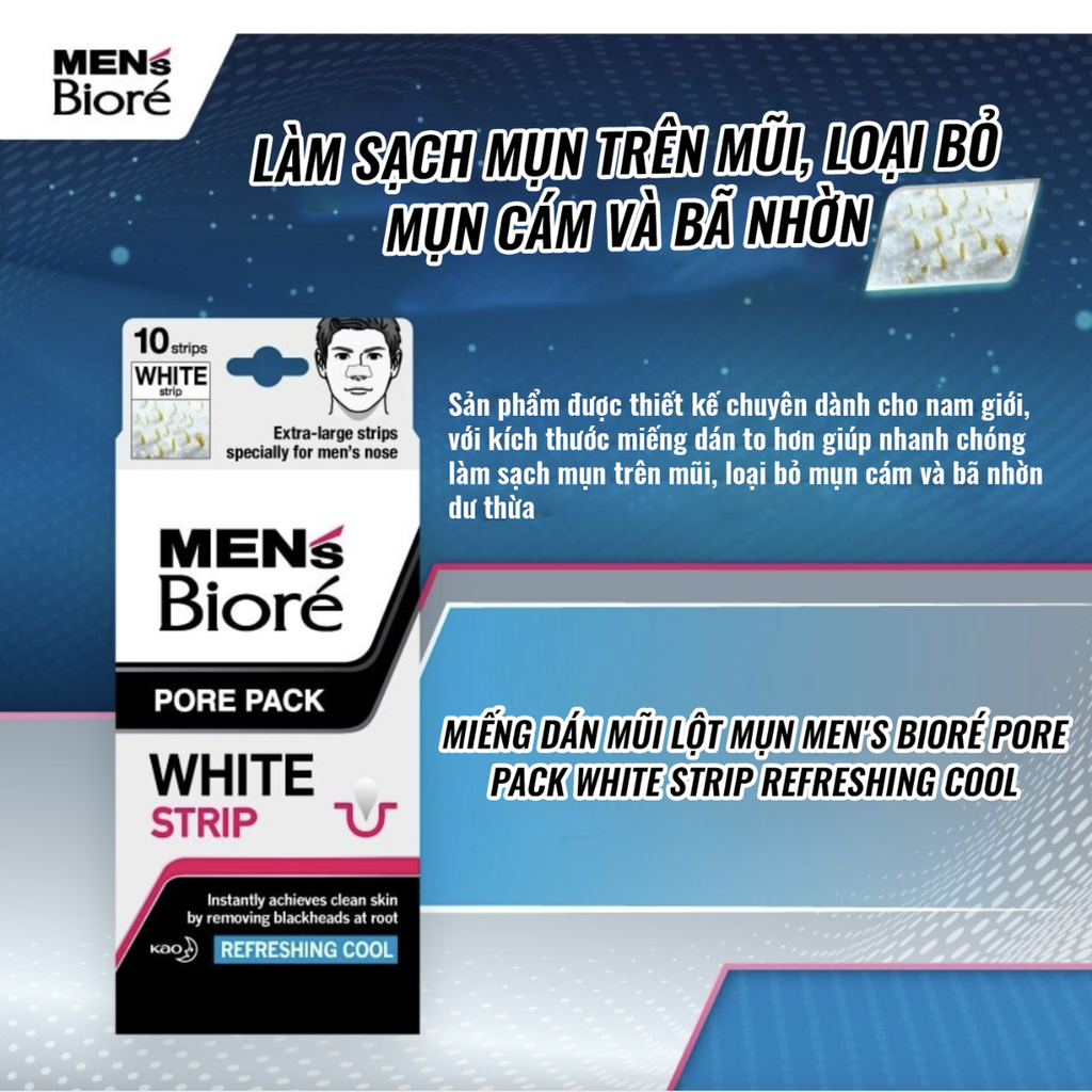 Miếng Dán Mũi Lột Mụn Than Hoạt Tính Biore Pore Pack Black Strip Refreshing Cool 4 Miếng