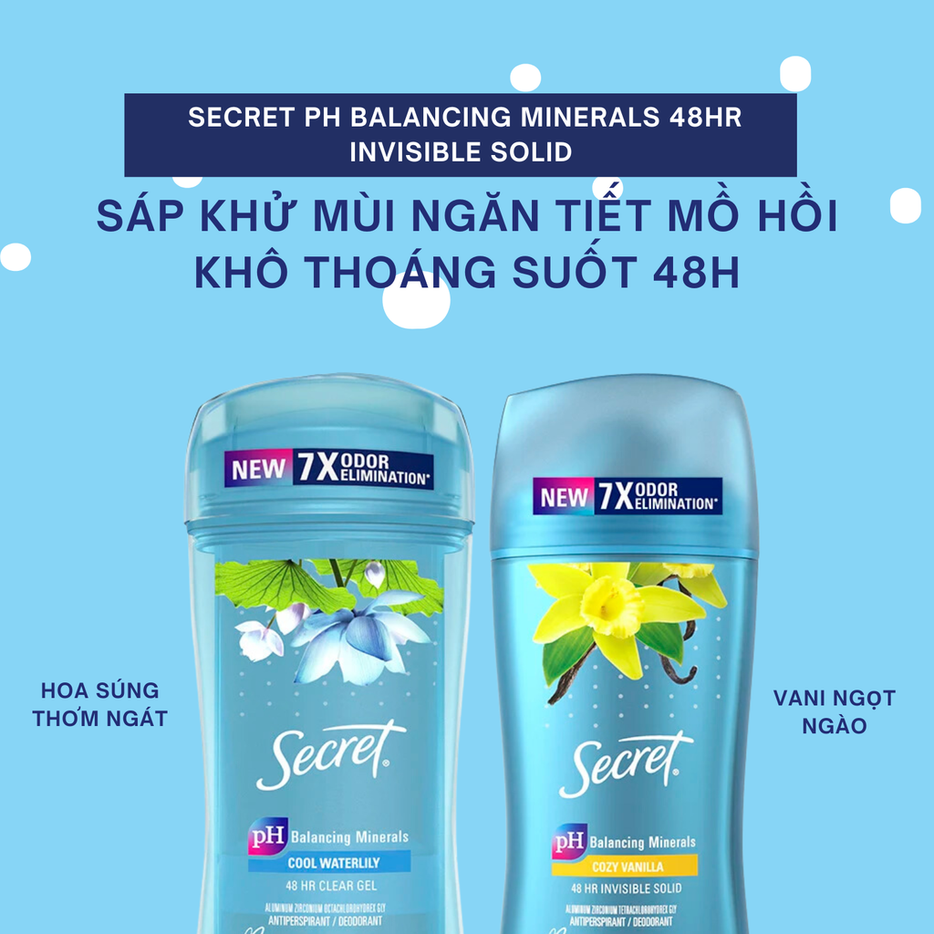 Gel Khử Mùi Ngăn Tiết Mồ Hồi Secret pH Balancing Minerals 48HR Invisible Solid Gel Anti-Perspirant 73g