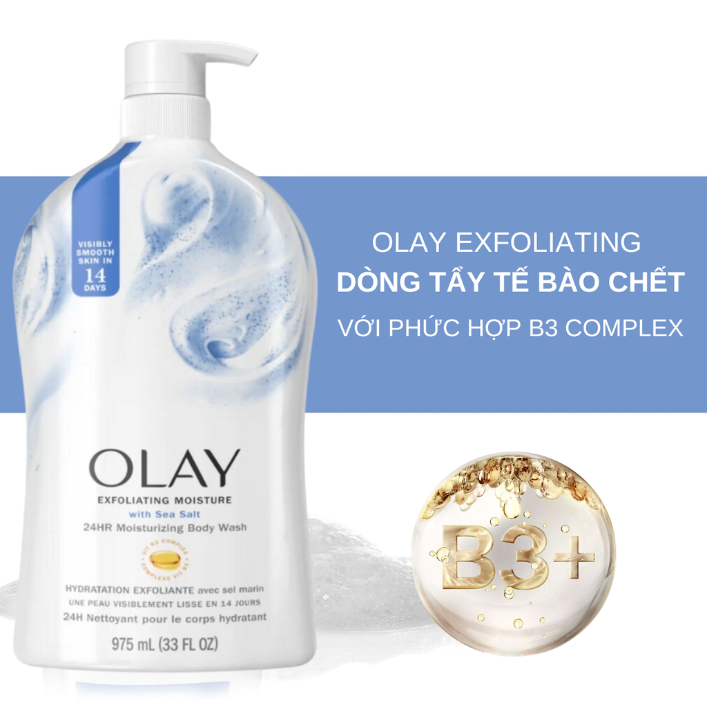 Sữa Tắm Tẩy Tế Bào Chết Muối Biển Olay Exfoliating Moisture with Sea Salts Body Wash 975ml