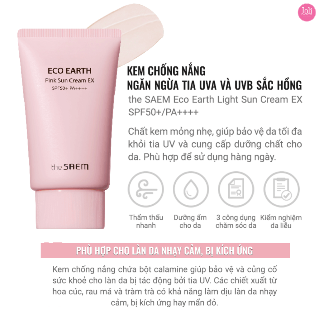 Kem Chống Nắng Giảm Dầu Giúp Da Sáng The Saem Pink Sun Cream EX SPF50 PA++++ 50g
