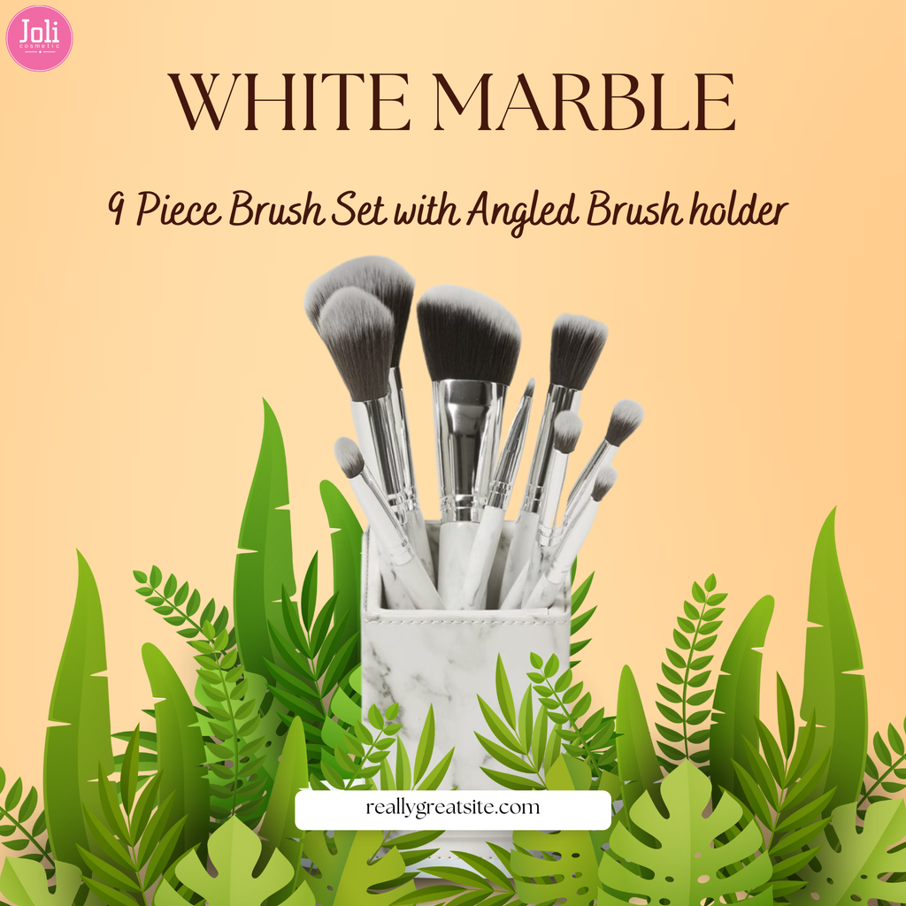 Bộ Cọ Trang Điểm 9 Cây BH Cosmetics White Marble Brush Set With Angeled Brush Holder