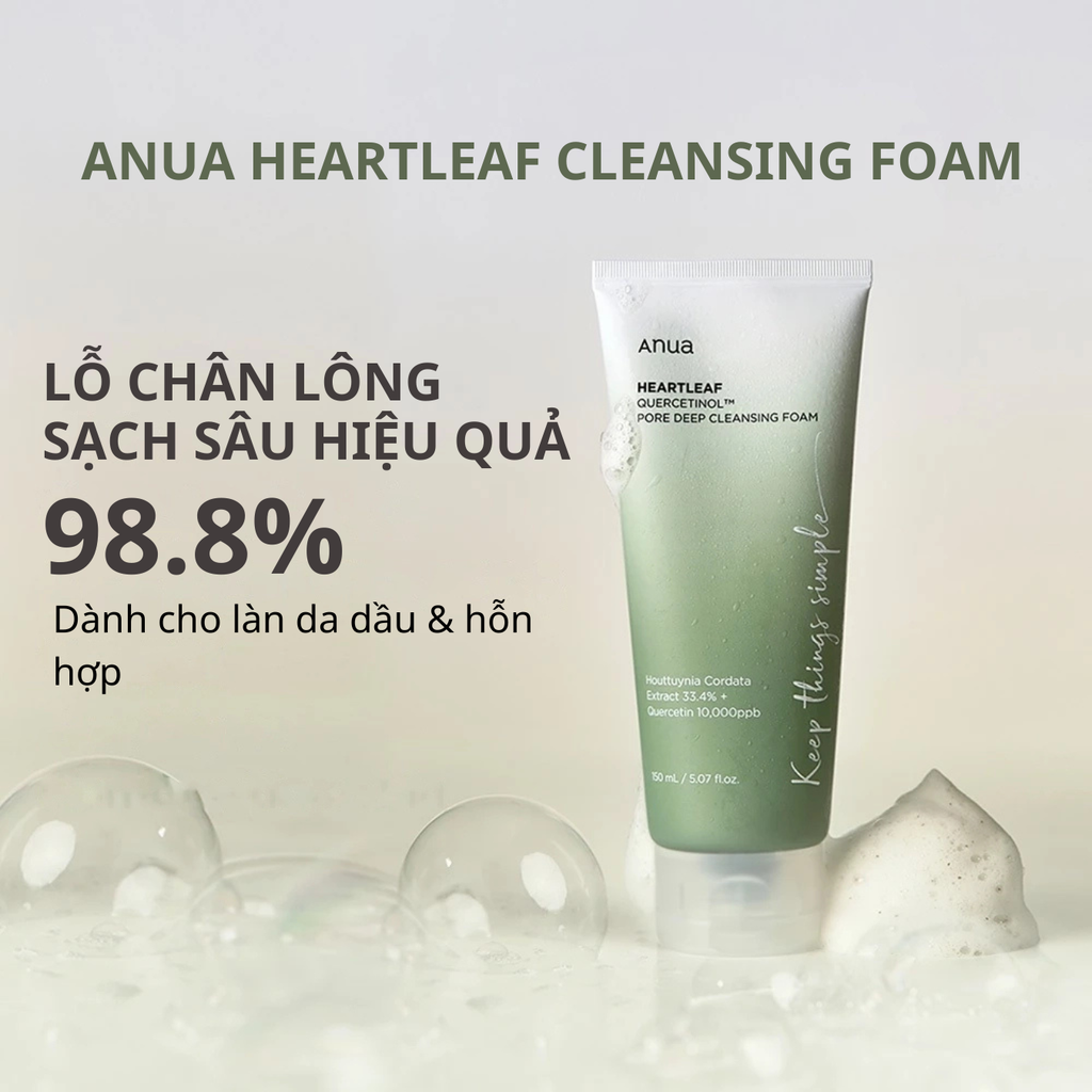 Sữa Rửa Mặt Cho Da Dầu Anua Heartleaf Quercetinol Pore Deep Cleansing Foam 150ml
